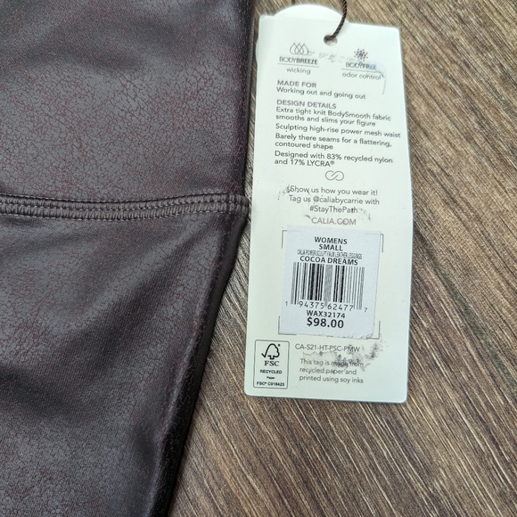 Calia Brown Power Sculpt Faux leather leggings NWT Size Small Carrie Underwood - Picture 4 of 7